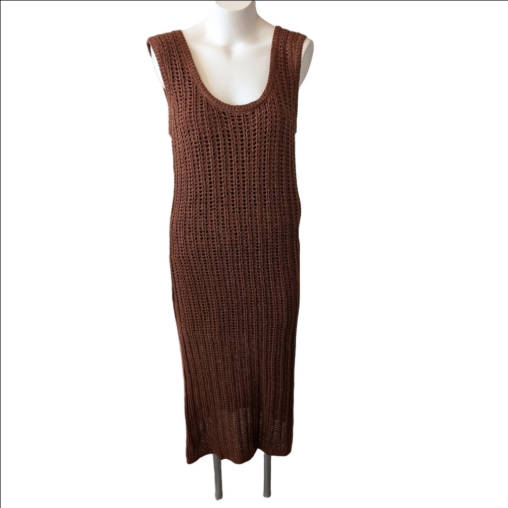 Dress Knit Maxi Length Bronze Matching Shrug Sweater. Two pieces. XL
